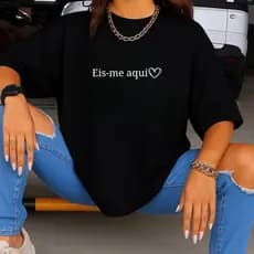 CAMISETA T-SHIRT CRISTÃ "EIS-ME AQUI" STREETWEAR UNISSEX ALGODÃO