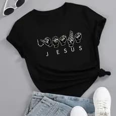 Camiseta Cristã Feminina Jesus em Libras | blusa Gospel Evangélica Estilosa Roupa Cristã t Shirt unissex 100% algodão