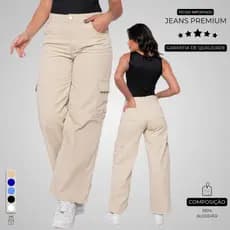Calça Cargo 100% Jeans Original  Wide Leg Bege Pantalona 10 Ao 44 + 5 Cores