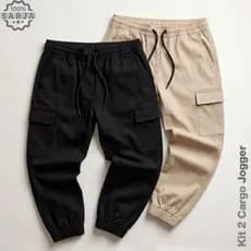 Kit 2 Calça Cargo Masculina Jogger Streetwear Com Punho e Cordão 34 Ao 44 + 3 Cores
