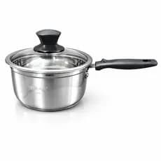 Panela em Aço Inox Fundo Triplo – Cabo Longo + Tampa de Vidro – Variações 16 / 18cm