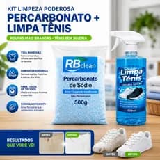 Kit Percarbonato de Sódio + Limpa Tênis 500ml RB Clean Tira Manchas Clareador Roupas e Tênis