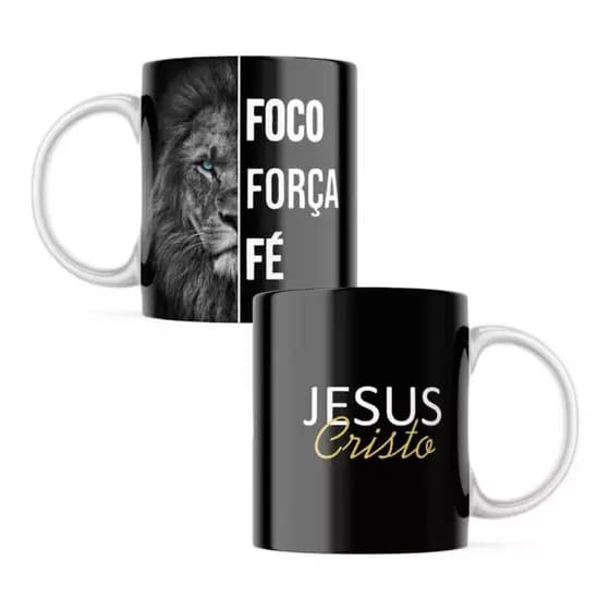 Caneca Porcelana Leão De Judá Jesus Cristo Foco Forca E Fe Cor Branco