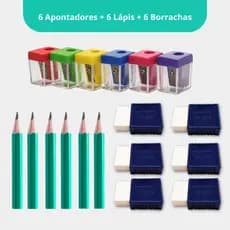 Kit Escolar (6 Lápis de escrever + 6 Borrachas + 6 Apontadores) Masterprint