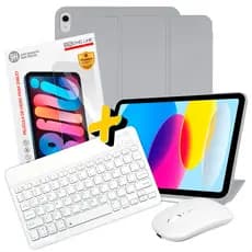 Combo Completo Capa para iPad A16 11ª Geração 2025 Teclado Sem Fio Mouse Branco Bluetooth e Película Protetora