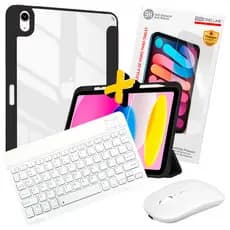 Kit 4 em 1 Capa para iPad A16 11ª Geração 2025 Teclado Wireless Mouse Óptico Branco e Película de Vidro