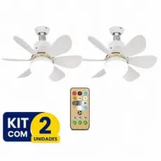 Kit 2 Ventilador de Teto Lâmpada 60w Potente Controle Remoto Bivolt Silencioso