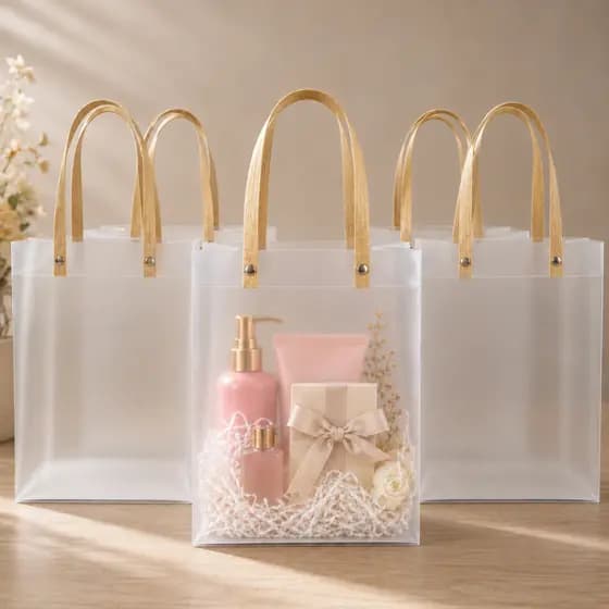 Kit 5/10/15 Sacolas PVC Fosca Transparente 25x20x8 com Alça para Presente