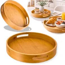 Bandeja Redonda De Bambu Multiuso Estilo Japonês Para Xícara De Chá Frutas Sobremesas
