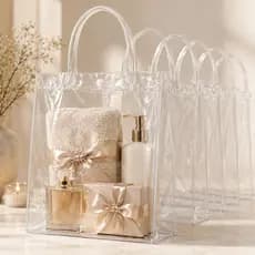 Kit Sacola Grande Transparente Presente 30x26x10cm Pvc Transparente Liso Com Alça E Botão