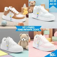 Kit 3 Pares Tênis Infantil Escolar Unissex Leve e Confortável Pronta Entrega