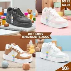 Kit 3 Pares Tênis Infantil Unissex Para Escola Confortável e Resistente