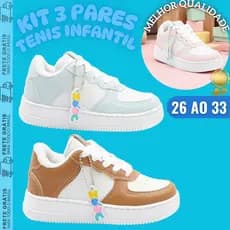 Kit 3 Pares Tênis Infantil Unissex Leve Antiderrapante Pronta Entrega