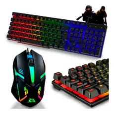 Teclado E Mouse Gamer Rgb Jogos Semi-Mecanico Retroiluminado