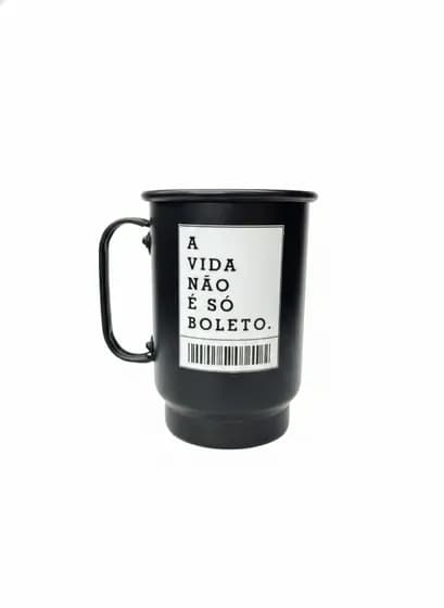 Caneca de Alumínio Preta 500ml Personalizada com Frase Diver