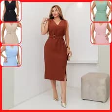 Vestido Alfaiataria Elegante Médio Festa Casamento Modinha Luxo Grife Midi Moda Evangélico X271