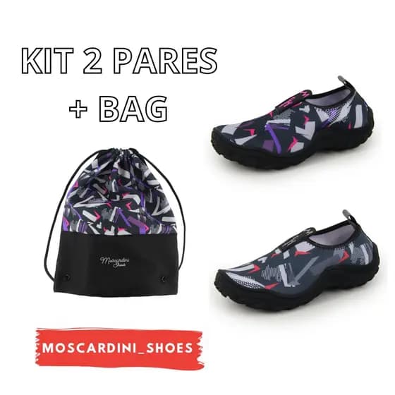Kit de 2 Sapatilhas Náuticas Aquáticas Hibrida Tênis Caminhada Praia Cachoeira Trilha Pesca + Mochila Bag Acampamento