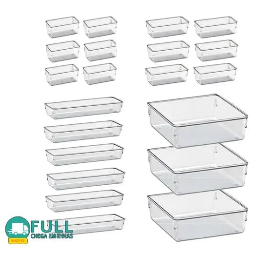 Kit 21 Organizador Multiuso Modular Gavetas Acrilico Cristal e Fume