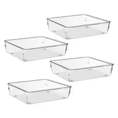 Kit 4 Organizadores Quadrado Multiuso para Gavetas Pote Acrilico Cristal Grande