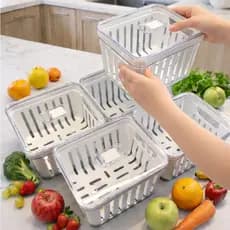 Kit Organizador de Geladeira 3,8 Litros Cesto Com Tampa Multiuso Alimentos Verduras e Vegetais