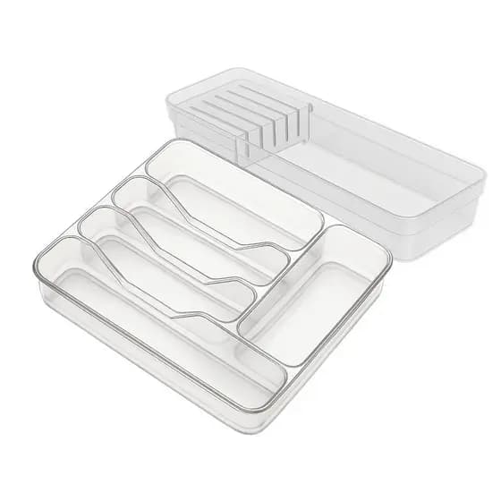 Kit Organizador de Talher 5 Divisorias e Porta Faca Para Gaveta 5 Divisórias Acrilico Resistente