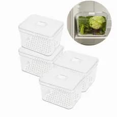 Kit Organizador de Geladeira 3,8 Litros Bandeja Drenagem Tampa Para Alimentos Verduras Vegetais