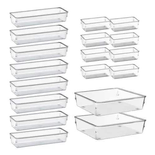 Kit 18 Organizadores Multiuso Modular Gavetas Geladeira Acrílico Retangular