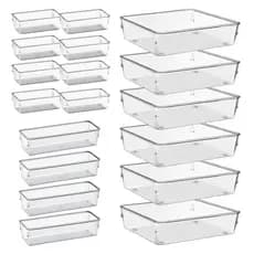 Kit 18 Organizadores Multiuso Modular Gavetas Geladeira Armário Acrílico Quadrado