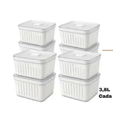 Kit 8 Organizador de Geladeira 3.8 Litros Cesto Com Tampa Multiuso Alimentos Verduras e Vegetais