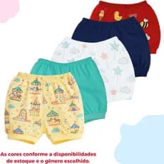 Kit 5 Shorts Infantil Bebe Bermuda Tapa Fralda Bebê Menino Menina Verão