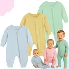 Kit 3 Macacão de Bebê Minimalista com Zíper Baby Sem Pé Inverno Enxoval Pijama Malha 100% Algodão