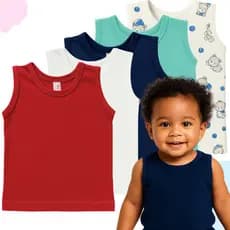 Regatas Algodão Kit 5 Camisetas bebê Pijama Menino Menina Lisas estampadas Verão Enxoval Bebê 100% Algodão