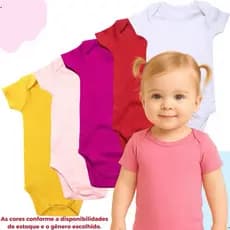 Kit 5 Body Manga Curta Infantil Verão Bebê Menino Menina Suave, Algodão 100%