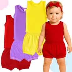 Body Regata + Shorts Algodão kit 6 pçs infantil bebe Liso Estampado Menino Menina Bodie verão