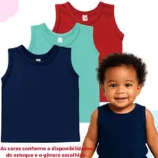 Regatas Algodão Kit 3 Camisetas bebê Pijama Menino Menina verão lisas estampadas Verão Bebê 100% Algodão (0 a 3 anos)