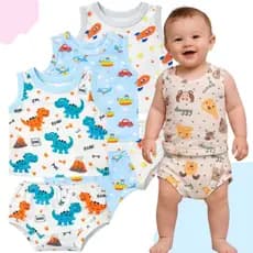 Kit 3 Conjuntos Verão Bebê Menino Regata e Tapa Fralda Estampado 100% Algodão Roupinha Infantil 0 a 12 Meses Calor