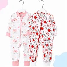 Kit 2 Macacão Bebê Liso Estampados Zíper Menino Menina Inverno Malha Canelada Algodão Hipoalergênico