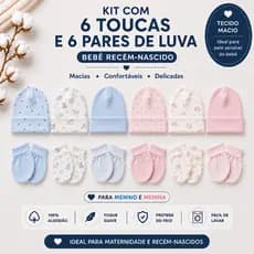 Kit 6 Toucas 6 Pares Luvas Bebê Recém Nascido Inverno 100% Algodão  Suaves e Hipoalérgica RN