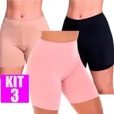 short Sob Vestido Conjunto 3 Pçs segunda pele Anagua de Microfibra cintura Alta Feminina