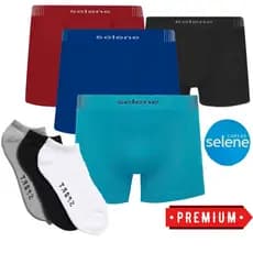 kit Jogo cuecas Selene Boxer infantil Menino + 3 pares meias Soquete Masculino Tecido Original
