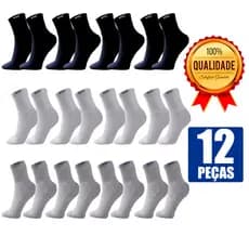 Kit 12/06 pares meias masculinas esportivas cano alto Esportiva macias confortáveis Premium