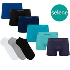 Kit 8/4 Cuecas Selene Boxer Infantil Menino de 6 a 12 Anos + 3 Pares Meias Soquete Tecido Original