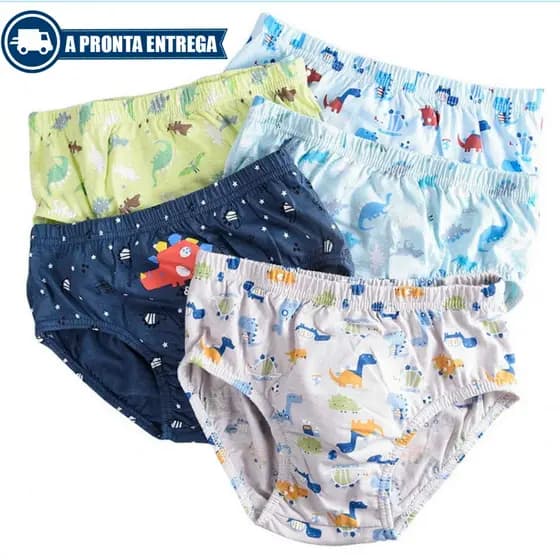 kit Conjunto cueca infantil criança menino algodão com estampa e lisa elástico embutido na cintura