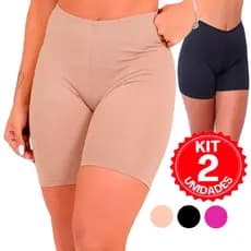 Kit Conjunto 2 short Bermuda Sob Vestido segunda pele Anágua de Microfibra cintura Alta Feminina