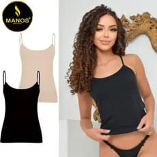 Conjunto 2 Regatas Feminina Alcinha Poliéster Casual Regatinha Básica
