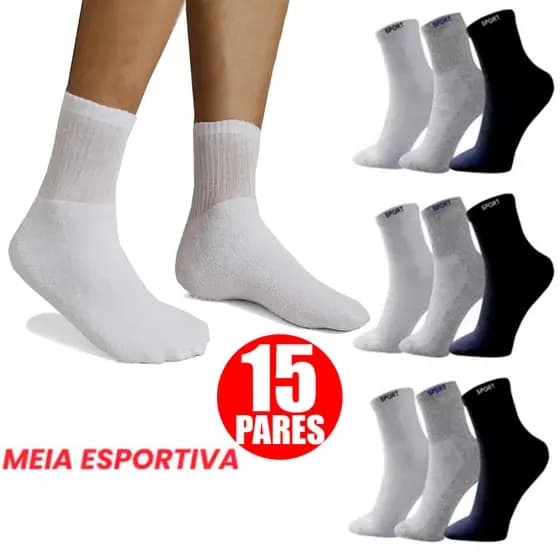 Kit 15 pares de meias cano longo Alto masculino Adulto sport PREMIUM Costuras firmes respirável e macio