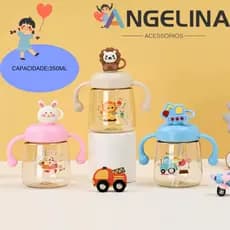Garrafa De Bico De Silicone Com Desenhos Infantil Com Canudo Não Derrama Capacidade 350ml