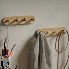 Suporte Multiuso com 2/3/4 Ganchos BAMBU + PP Com Adesivo Sem Furação Natural