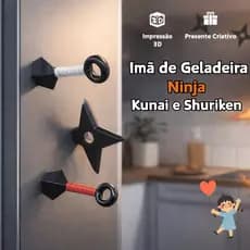 Kit 2 Peças Imã de Geladeira Ninja 3D Kunai e Shuriken Decoração Anime Criativa