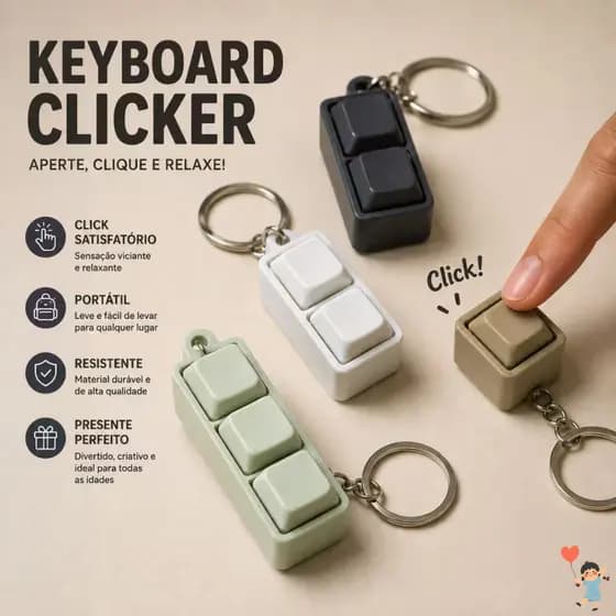 Chaveiro Mecânico Fidget Clicker Anti Estresse Switch Tátil com Teclas Clicáveis  Brinquedo Sensorial Portátil